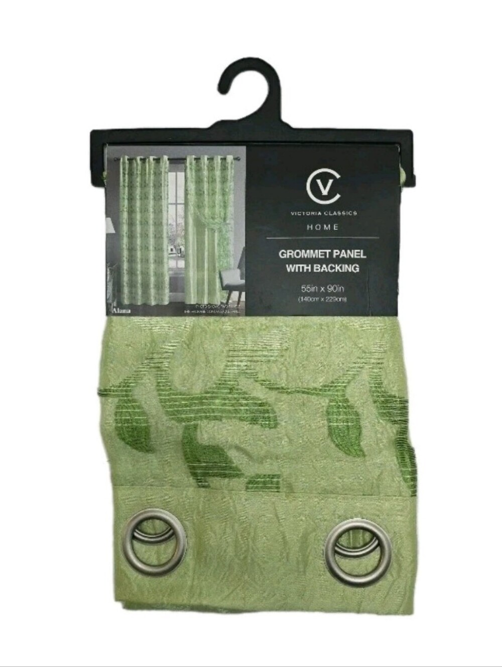 New Victoria Classics Alana Grommet Panel Curtain Green 55" x 90" with Backing